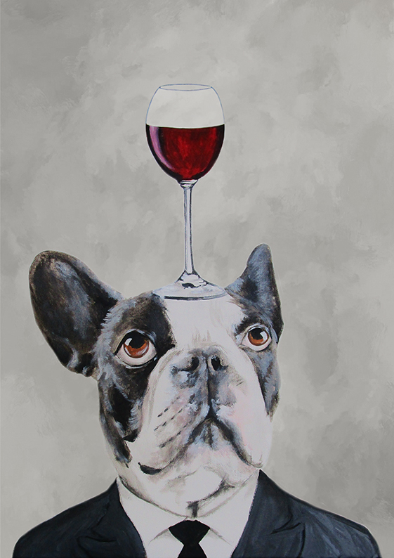 French Bulldog with wineglass